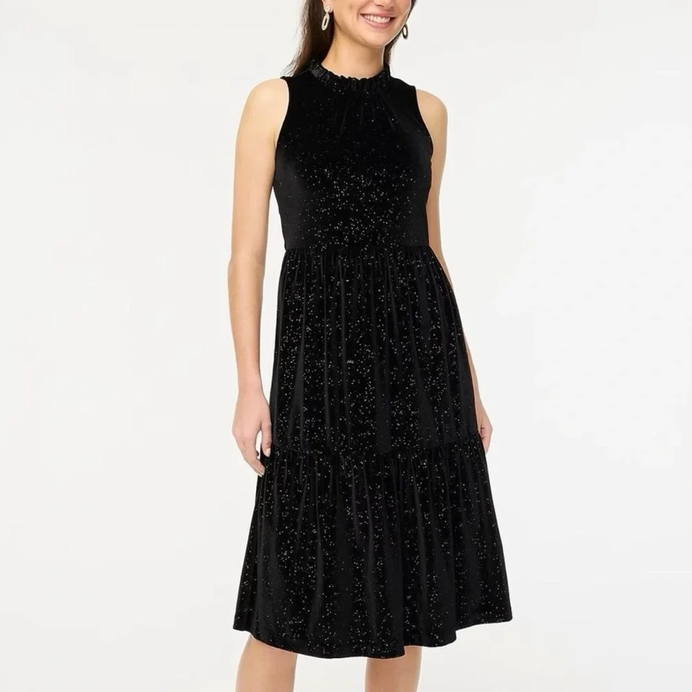 Brand New J. Crew Black Shimmering Velvet Midi Dress - Size 10